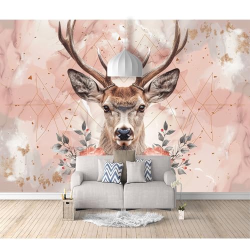 Art Fototapete 3d Effekt Wallpaper selbstklebend Nordisches Blumen-Hirschtier 100x70cm Wandtapete Motivtapete Tapeten Moderne Wanddeko Wohnzimmer Schlafzimmer Büro Flur von SPECUFX