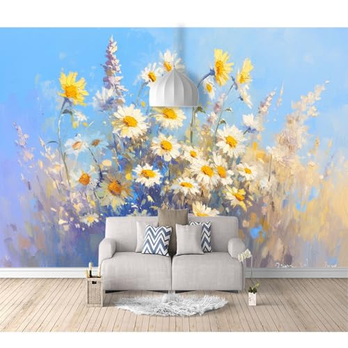 Art Fototapete 3d Effekt Wallpaper selbstklebend Ölgemälde Gänseblümchen Blume Vintage 100x70cm Tapete Wandtapeten Wohnzimmer Schlafzimmer Wandbilder XXL Landschaft Panorama Wand Dekoration von SPECUFX