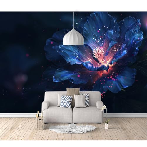 Art Fototapete 3d Effekt Wallpaper selbstklebend Vintage dunkle Riesenblume blauer Glitzer 100x70cm Tapeten Wandtapete Wanddeko Design Wand Dekoration Wohnzimmer Schlafzimmer Büro Flur von SPECUFX