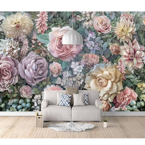Fototapete 3D Effekt Tapete Schlafzimmer selbstklebend Blumige Pfingstrose rosa 100x70cm Fresko Tv Tapeten Wohnzimmer Wandtapete Poster Bilder von SPECUFX