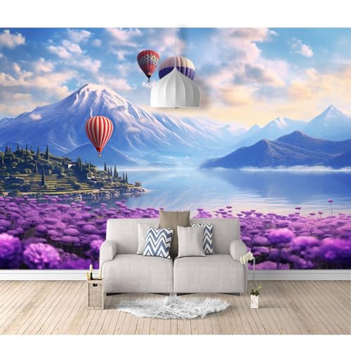 Fototapete 3D Effekt Tapete Schlafzimmer selbstklebend Malerischer Heißluftballon Lavendelberg 100x70cm Fresko Tv Tapeten Wohnzimmer Wandtapete Poster Bilder von SPECUFX