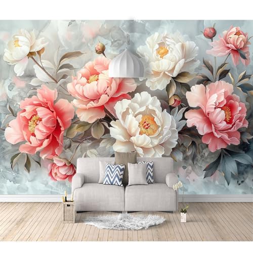 Fototapete 3D Effekt Tapete Schlafzimmer selbstklebend Riesenblume Pfingstrose rosa weiß 100x70cm Fresko Tv Tapeten Wohnzimmer Wandtapete Poster Bilder von SPECUFX