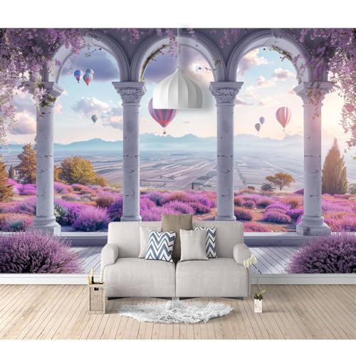 Fototapete 3D Effekt Tapete Schlafzimmer selbstklebend Romantischer rosa Garten Heißluftballon Blick 100x70cm Fresko Tv Tapeten Wohnzimmer Wandtapete Poster Bilder von SPECUFX
