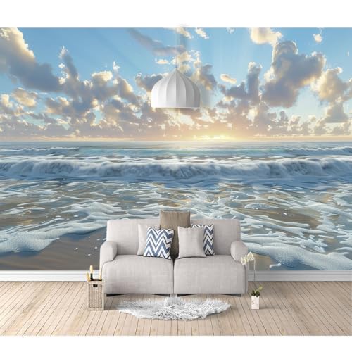 Fototapete 3D Effekt Tapete Schlafzimmer selbstklebend Sonnige Wolkenlandschaft des Strandes 100x70cm Fresko Tv Tapeten Wohnzimmer Wandtapete Poster Bilder von SPECUFX