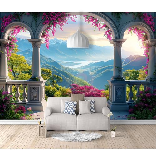 Fototapete 3D Effekt Tapeten selbstklebend Landschaft, Natur, Blumen, Berge 100x70cm Hintergrund Wohnzimmer Schlafzimmer Flur Modern Tapete Wandtapete von SPECUFX