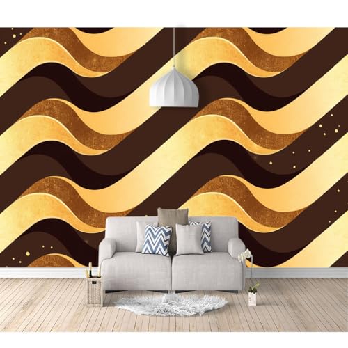 Fototapete 3D Effekt Tapeten selbstklebend Nordisches abstraktes gebogenes Gold 100x70cm Hintergrund Wohnzimmer Schlafzimmer Flur Modern Tapete Wandtapete von SPECUFX