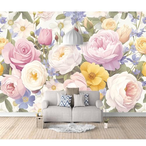 Fototapete 3D Effekt Tapeten selbstklebend Vintage Blumen Pfingstrose weiß 100x70cm Hintergrund Wohnzimmer Schlafzimmer Flur Modern Tapete Wandtapete von SPECUFX