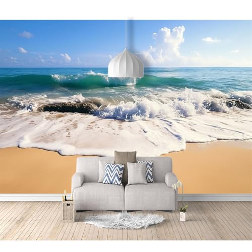 Fototapete 3D Effekt Vinyl Tapeten selbstklebend Strand, blauer Himmel, Wolken, Meerblick 100x70cm Tapete DIY Wandbilder Wohnzimmer Tv Hintergrundbild Wanddeko Balkon von SPECUFX
