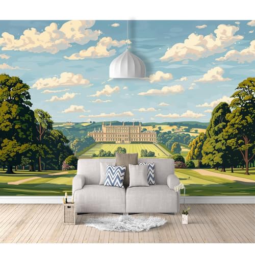 Fototapete 3D Effekt selbstklebend Aquarell Architektur Landschaft Baum 100x70cm Wandtapete Für Wohnzimmer Schlafzimmer Büro Flur Tapete Kinderzimmer von SPECUFX