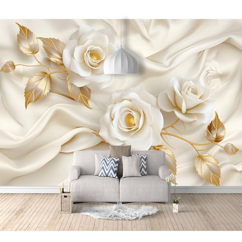 Fototapete 3D Effekt selbstklebend Beige Roségold-Blumen 100x70cm Wohnzimmer Schlafzimmer Tapete Wandtapete Hohe Auflösung Montagefertig von SPECUFX