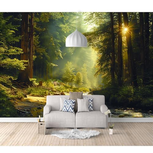 Fototapete 3D Effekt selbstklebend Wald, Bäume, grüne Landschaft, Sonnenschein 100x70cm Wohnzimmer Schlafzimmer Tapete Wandtapete Hohe Auflösung Montagefertig von SPECUFX