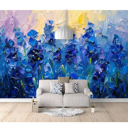 Fototapete 3D selbstklebend Abstraktes Ölgemälde blaue Blumenlandschaft 100x70cm Tapeten Wandtapete XXL Wanddeko Design Wand Dekoration Wohnzimmer Schlafzimmer Büro von SPECUFX