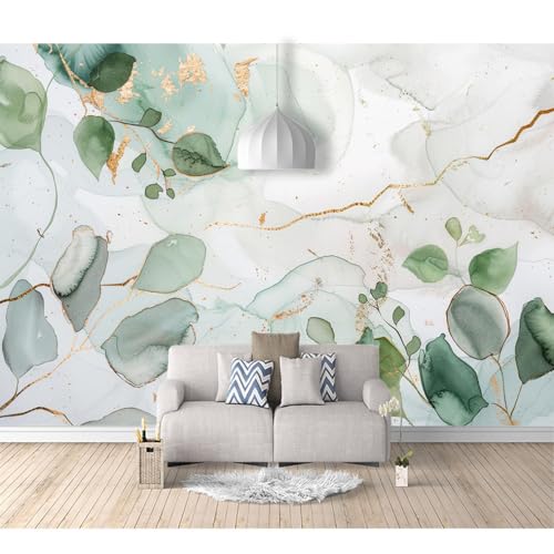 Fototapete 3D selbstklebend Einfache Aquarellblätter Graugold 100x70cm Tapeten Wandtapete XXL Wanddeko Design Wand Dekoration Wohnzimmer Schlafzimmer Büro von SPECUFX