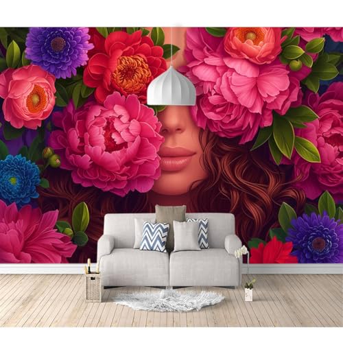 Fototapete 3D selbstklebend Frau Gesicht Blumen 100x70cm Tapeten Wandtapete XXL Moderne Wanddeko Design Wand Dekoration Wohnzimmer Schlafzimmer Büro Flur von SPECUFX