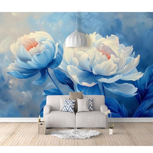Fototapete 3D selbstklebend Handgemaltes Ölgemälde in Blumenblau und Weiß 100x70cm Tapeten Wandtapete XXL Moderne Wanddeko Design Wand Dekoration Wohnzimmer Schlafzimmer Büro Flur von SPECUFX