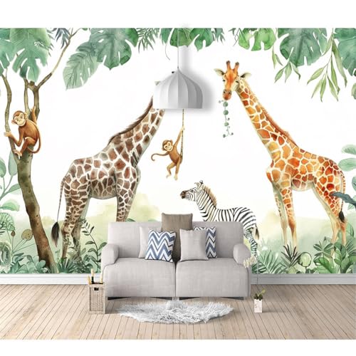 Fototapete 3D selbstklebend Karikatur Tier Hirsch Blätter 100x70cm Tapeten Wandtapete XXL Moderne Wanddeko Design Wand Dekoration Wohnzimmer Schlafzimmer Büro Flur von SPECUFX