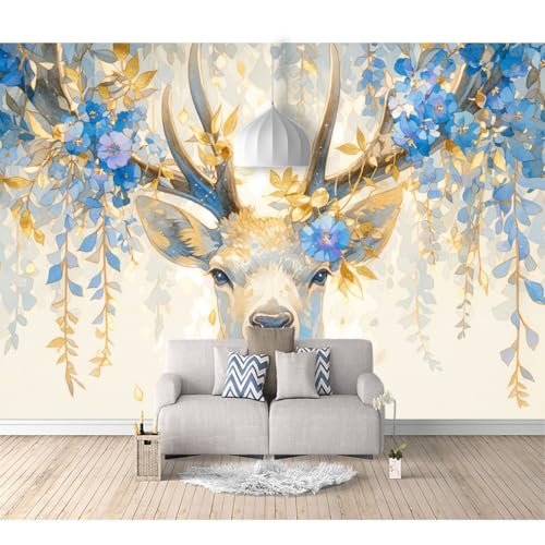 Fototapete 3D selbstklebend Nordisches Aquarell Blumenlaub Hirsch Tier 100x70cm Bild Dekoration Wand-Dekor Moderne Motiv-Tapete Panorama Poster XXL Möbelfolie von SPECUFX