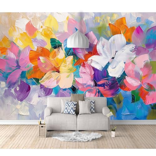 Fototapete 3D selbstklebend Ölgemälde von bunten Blumen und Pflanzen 100x70cm Tapeten Wandtapete XXL Wanddeko Design Wand Dekoration Wohnzimmer Schlafzimmer Büro von SPECUFX