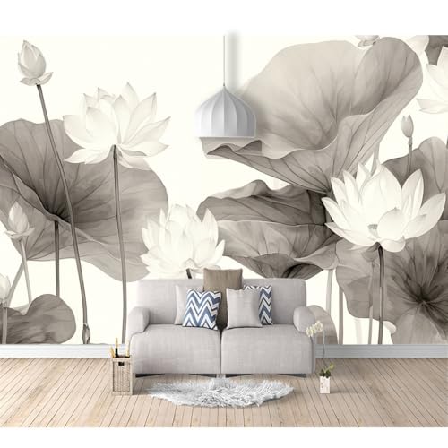 Fototapete 3D selbstklebend Schwarz-weißer Lotus-Minimalismus 100x70cm Tapeten Wandtapete XXL Wanddeko Design Wand Dekoration Wohnzimmer Schlafzimmer Büro von SPECUFX