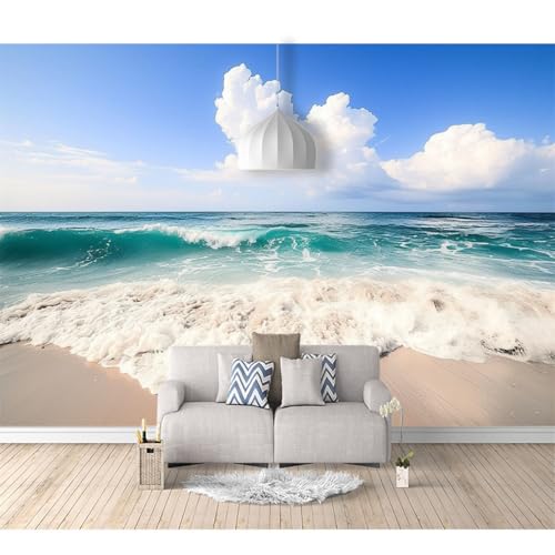 Fototapete 3D selbstklebend Strand, blauer Himmel, Wolken, Meerblick 100x70cm Bild Dekoration Wand-Dekor Moderne Motiv-Tapete Panorama Poster XXL Möbelfolie von SPECUFX