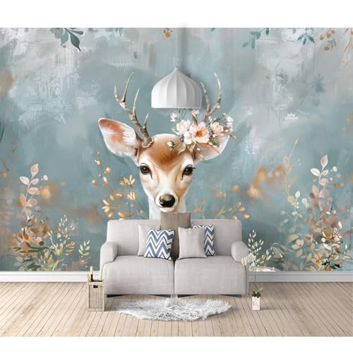 Fototapete 3D selbstklebend Tierischer Hirsch floraler Minimalismus 100x70cm Bild Dekoration Wand-Dekor Moderne Motiv-Tapete Panorama Poster XXL Möbelfolie von SPECUFX