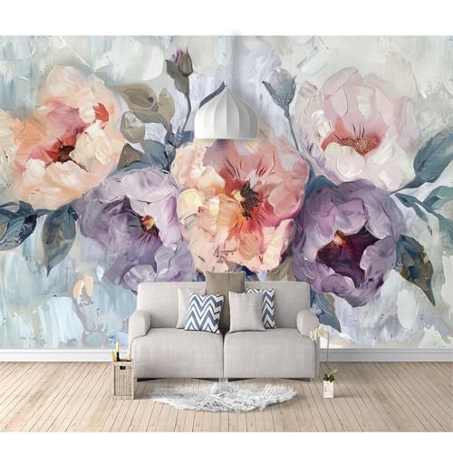 Fototapete 3D selbstklebend Vintage Aquarell Ölgemälde Blumen 100x70cm Tapeten Wandtapete XXL Moderne Wanddeko Design Wand Dekoration Wohnzimmer Schlafzimmer Büro Flur von SPECUFX