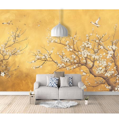 Fototapete 3D selbstklebend Vintage-Blumen, Vögel und Pflaumenblüten 100x70cm Bild Dekoration Wand-Dekor Moderne Motiv-Tapete Panorama Poster XXL Möbelfolie von SPECUFX