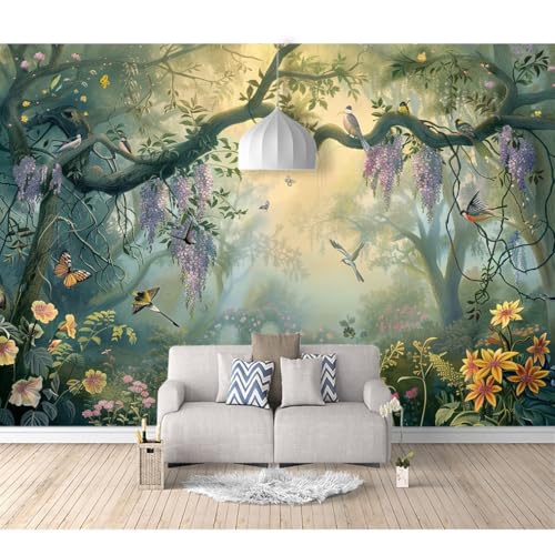 Fototapete 3D selbstklebend Vintage Regenwald Vogel Baum Landschaft 100x70cm XXL Design Tapete Fototapeten Tapeten Wandtapete moderne Wand Schlafzimmer Wohnzimmer von SPECUFX