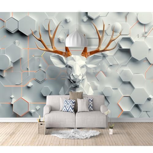 Fototapete 3D selbstklebend Weißer moderner geometrischer Weltraumhirsch 100x70cm Tapeten Wandtapete XXL Wanddeko Design Wand Dekoration Wohnzimmer Schlafzimmer Büro von SPECUFX