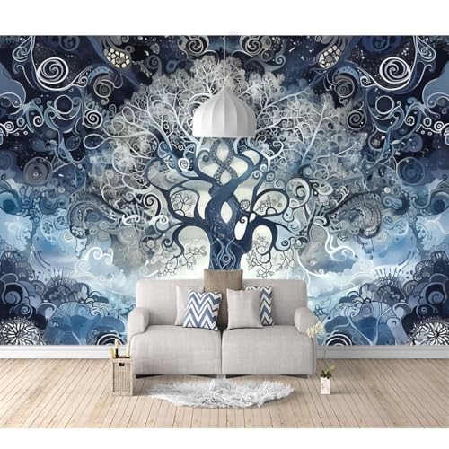 Fototapete 3d Effekt Tapete Raumerweiterung selbstklebend Abstrakte Glücksbaum Silber Nachtszene 100x70cm Dreidimensionale Großes Wandbild Wohnzimmer Esszimmer TV Sofa Hintergrund von SPECUFX