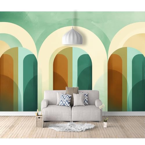 Fototapete 3d Effekt Tapete Raumerweiterung selbstklebend Abstrakter geometrischer Bogen Cyan 100x70cm Dreidimensionale Großes Wandbild Wohnzimmer Esszimmer TV Sofa Hintergrund von SPECUFX