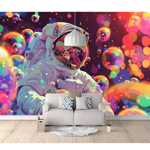 Fototapete 3d Effekt Tapete Raumerweiterung selbstklebend Astronauten und Blasen 100x70cm Dreidimensionale Großes Wandbild Wohnzimmer Esszimmer TV Sofa Hintergrund von SPECUFX
