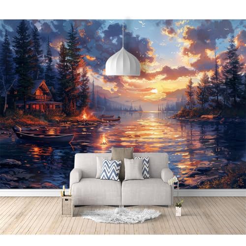 Fototapete 3d Effekt Tapete Raumerweiterung selbstklebend Blick auf den Sonnenuntergang des Ferienhauses am See 100x70cm Dreidimensionale Großes Wandbild Wohnzimmer Esszimmer TV Sofa Hintergrund Fototapete 3d Effekt Tapete Raumerweiterung selbstklebend Blick auf den Sonnenuntergang des Ferienhauses am See 100x70cm Dreidimensionale Großes Wandbild Wohnzimmer Esszimmer TV Sofa Hintergrund von SPECUFX
