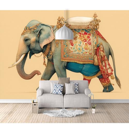 Fototapete 3d Effekt Tapete Raumerweiterung selbstklebend Böhmischer Elefant Tier rot 100x70cm Dreidimensionale Großes Wandbild Wohnzimmer Esszimmer TV Sofa Hintergrund von SPECUFX