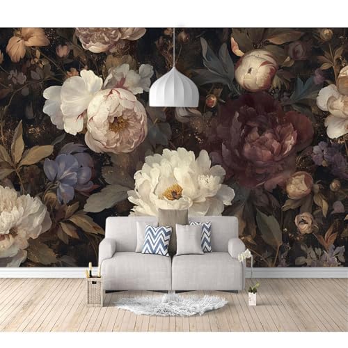 Fototapete 3d Effekt Tapete Raumerweiterung selbstklebend Dunkle Blütenblätter 100x70cm Dreidimensionale Großes Wandbild Wohnzimmer Esszimmer TV Sofa Hintergrund von SPECUFX