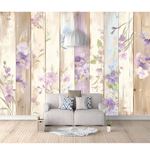 Fototapete 3d Effekt Tapete Raumerweiterung selbstklebend Florales Laub Vintage-Holzpaneele 100x70cm Dreidimensionale Großes Wandbild Wohnzimmer Esszimmer TV Sofa Hintergrund von SPECUFX