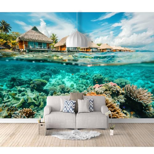 Fototapete 3d Effekt Tapete Raumerweiterung selbstklebend Malerische Unterwasserkorallen 100x70cm Dreidimensionale Großes Wandbild Wohnzimmer Esszimmer TV Sofa Hintergrund von SPECUFX