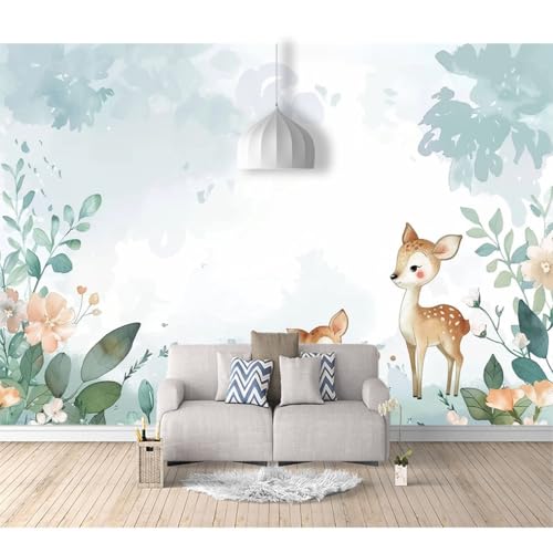 Fototapete 3d Effekt Tapete Raumerweiterung selbstklebend Niedliche Tiere, Rehe, Blumen, Pflanzen 100x70cm Dreidimensionale Großes Wandbild Wohnzimmer Esszimmer TV Sofa Hintergrund von SPECUFX