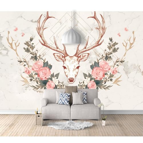 Fototapete 3d Effekt Tapete Raumerweiterung selbstklebend Nordischer geometrischer Hirschkopf floral rosa 100x70cm Dreidimensionale Großes Wandbild Wohnzimmer Esszimmer TV Sofa Hintergrund Fototapete 3d Effekt Tapete Raumerweiterung selbstklebend Nordischer geometrischer Hirschkopf floral rosa 100x70cm Dreidimensionale Großes Wandbild Wohnzimmer Esszimmer TV Sofa Hintergrund von SPECUFX