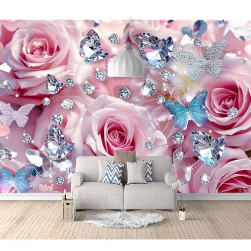 Fototapete 3d Effekt Tapete Raumerweiterung selbstklebend Romantischer rosa Rosenschmetterling 100x70cm Dreidimensionale Großes Wandbild Wohnzimmer Esszimmer TV Sofa Hintergrund von SPECUFX
