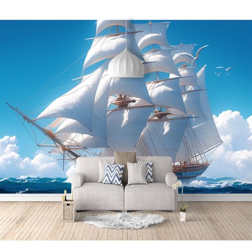 Fototapete 3d Effekt Tapete Raumerweiterung selbstklebend Segelschiffe auf See 100x70cm Dreidimensionale Großes Wandbild Wohnzimmer Esszimmer TV Sofa Hintergrund von SPECUFX