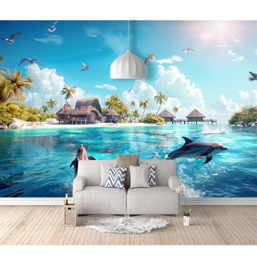 Fototapete 3d Effekt Tapete Raumerweiterung selbstklebend Strandwale meerblau 100x70cm Dreidimensionale Großes Wandbild Wohnzimmer Esszimmer TV Sofa Hintergrund von SPECUFX