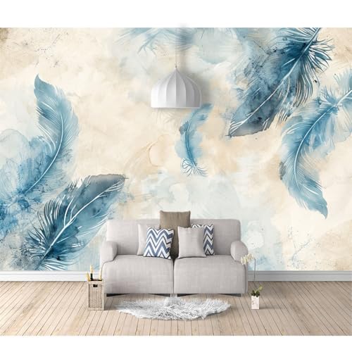 Fototapete 3d Effekt Tapete Raumerweiterung selbstklebend Vintage Feder grau 100x70cm Dreidimensionale Großes Wandbild Wohnzimmer Esszimmer TV Sofa Hintergrund von SPECUFX