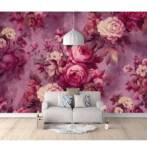 Fototapete 3d Effekt Tapete Raumerweiterung selbstklebend Vintage Riesige Blumenrose 100x70cm Dreidimensionale Großes Wandbild Wohnzimmer Esszimmer TV Sofa Hintergrund von SPECUFX