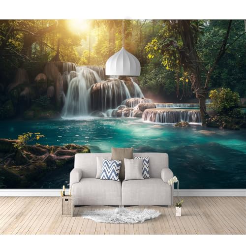 Fototapete 3d Effekt selbstklebend Landschaft: Berg, Wasserfall, Baum, Natur 100x70cm Tapete 3D Tapeten für Wohnzimmer Schlafzimmer von SPECUFX