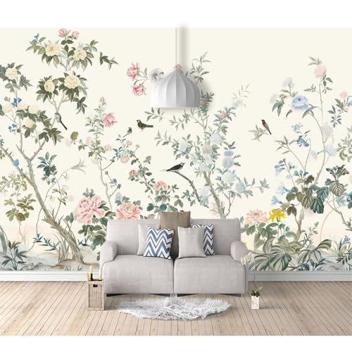 Fototapete 3d Effekt selbstklebend Nordische Blumen und Vögel sind einfach beige 100x70cm XL Tapete Wandbild Bild Tapeten Wandtapete Wand Schlafzimmer Wohnzimmer von SPECUFX
