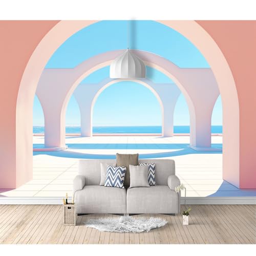Fototapete 3d Effekt selbstklebend Optische Täuschung rosa Bögen Meerblick 100x70cm Design Tapete Tapeten Wandtapete Wand Schlafzimmer Wohnzimmer von SPECUFX