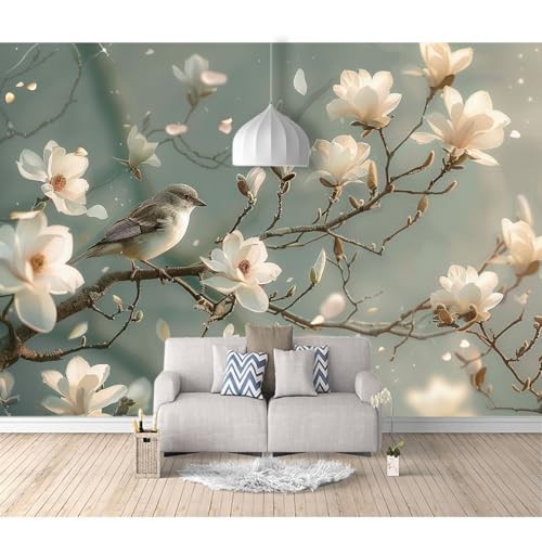Fototapete 3d Effekt selbstklebend Retro Blume und Vogel Grau Minimalismus 100x70cm Tapete 3D Tapeten für Wohnzimmer Schlafzimmer von SPECUFX