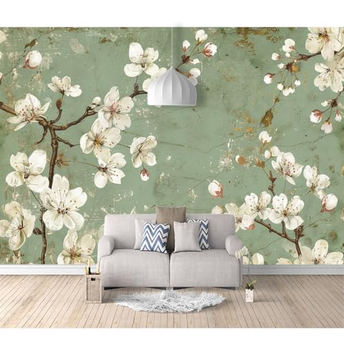 Fototapete 3d Effekt selbstklebend Vintage Blumen Pflaume Blaugrün 100x70cm Tapete 3D Tapeten für Wohnzimmer Schlafzimmer von SPECUFX
