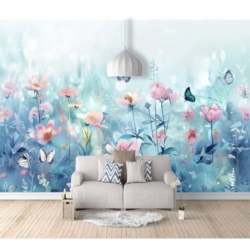Fototapete selbstklebend Aquarell Blumen Schmetterling blau 100x70cm Tapete Wandbild Bild Fototapeten Tapeten Wandtapete Wanddeko 3D Effekt von SPECUFX